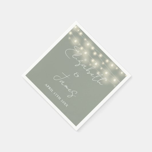 String Lights Script Black and White Wedding Serviette (Ecke)