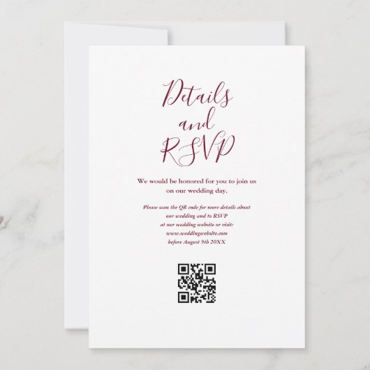 String Lights Script Burgundy QR Code Wedding Einladung (Rückseite)