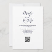 String Lights Script Navy Blue QR Code Hochzeit Einladung (Rückseite)