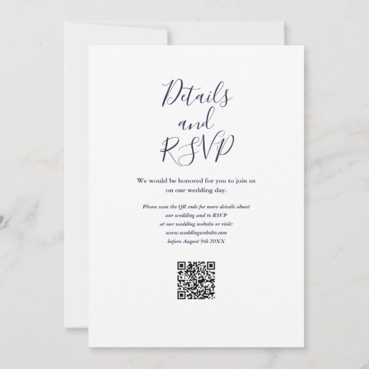 String Lights Script Navy Blue QR Code Hochzeit Einladung (Rückseite)