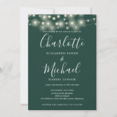 String Lights Script Smarald Green QR Code Wedding Einladung (Vorderseite)