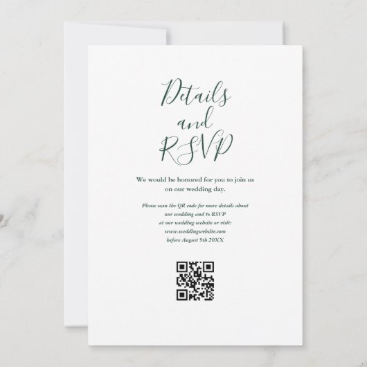 String Lights Script Smarald Green QR Code Wedding Einladung (Rückseite)