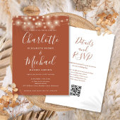 String Lights Script Terracotta QR Code Wedding Einladung