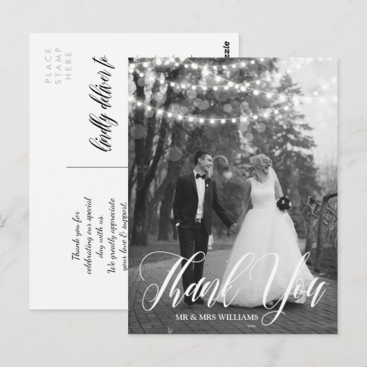 String Lights Script Wedding Foto Vielen Dank Postkarte (Vorne/Hinten)