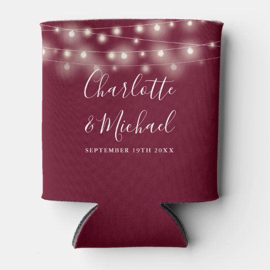 String Lights Signature Script Burgundy Wedding Dosenkühler (Vorderseite)