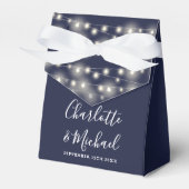 String Lights Signature Script Navy Blue Wedding Geschenkschachtel (Vorderseite)