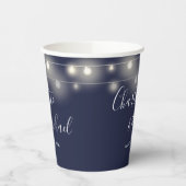 String Lights Signature Script Navy Blue Wedding Pappbecher (Links)