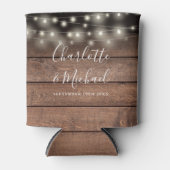 String Lights Signature Script Rustic Wood Wedding Dosenkühler (Vorderseite)