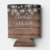 String Lights Signature Script Rustic Wood Wedding Dosenkühler (Rückseite)