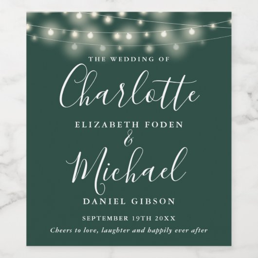 String Lights Smarald Signature Script Wedding Weinetikett (Einzelnes Label)