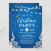 String Lights Snowflakes Blue Christmas Party Einladung (Vorne/Hinten)