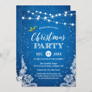 String Lights Snowflakes Blue Christmas Party Einladung