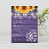String Lights Sonnenblumen Mason Jars Lila Hochzei Einladung (Stehend Vorderseite)