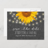 String Lights & Sunflower Wedding Save the Date Ankündigungspostkarte (Vorne/Hinten)