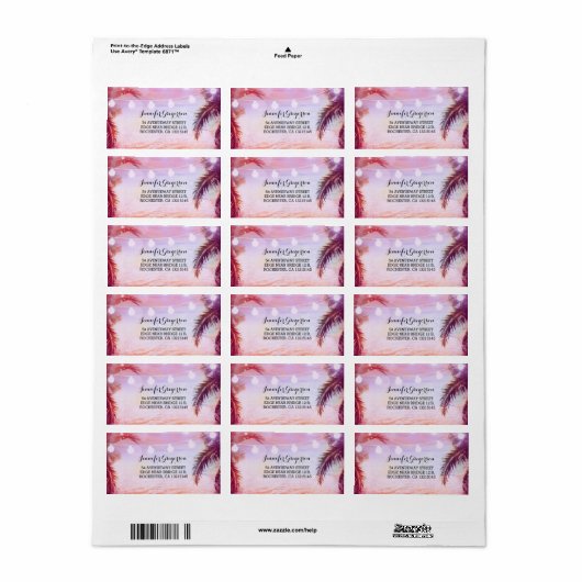 String Lights Sunset Beach Lila Hochzeit Adressaufkleber (Vorne)