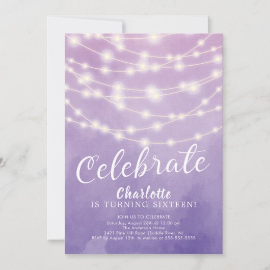 String Lights Sweet 16. Geburtstag Einladung (Vorderseite)