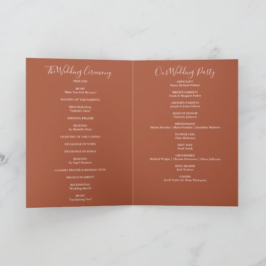 String Lights Terracotta Elegante Script Wedding Programm (Innenseite)
