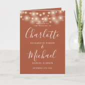 String Lights Terracotta Elegante Script Wedding Programm (Vorderseite)