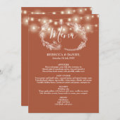 String Lights Terracotta Floral Wedding Menükarte (Vorne/Hinten)