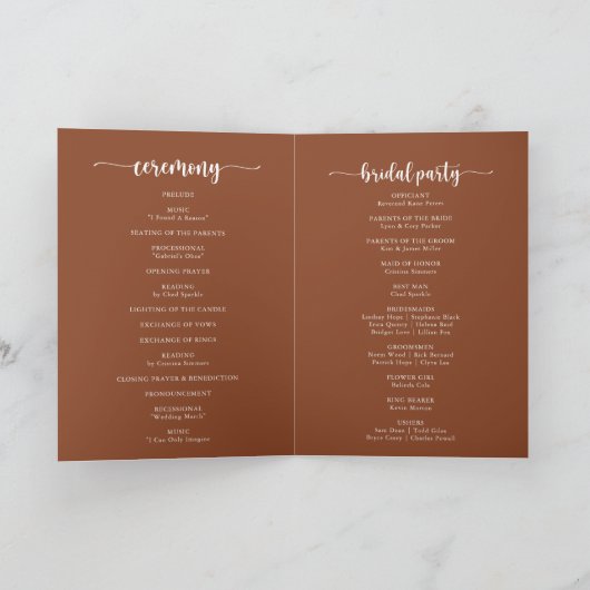 String Lights Terracotta Folded Wedding Program Programm (Innenseite)