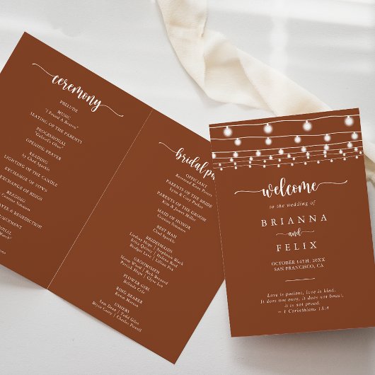 String Lights Terracotta Folded Wedding Program Programm