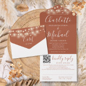 String Lights Terracotta Script QR Code Wedding All In One Einladung