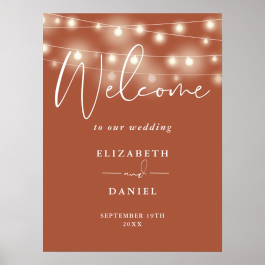 String Lights Terracotta Wedding Welcome Sign Poster (Vorne)