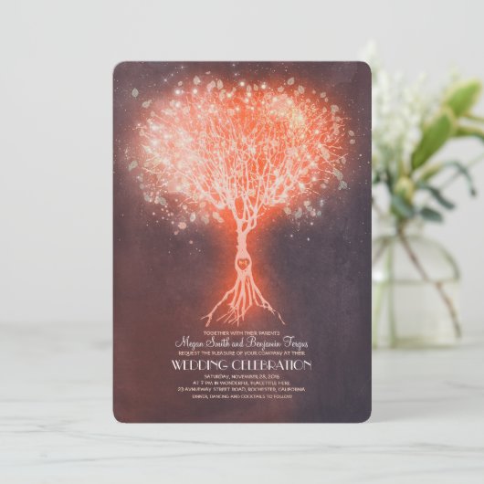 String Lights Tree Dreamy Rustic Wedding Einladung (Stehend Vorderseite)