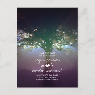 String Lights Tree Save the Date rustikal Ankündigungspostkarte