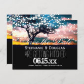 String Lights Tree Sunset Save the Date Postkarten (Vorne/Hinten)