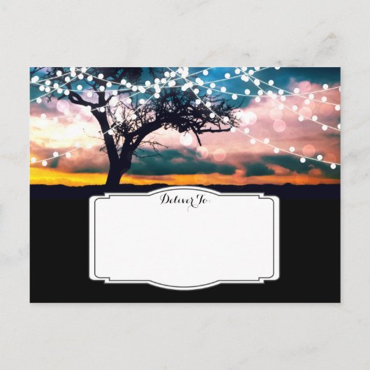 String Lights Tree Sunset Save the Date Postkarten (Rückseite)