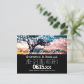 String Lights Tree Sunset Save the Date Postkarten (Stehend Vorderseite)