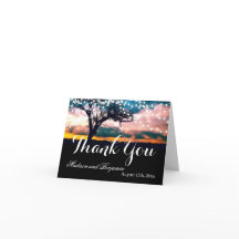 String Lights Tree Sunset Wedding Danke Karten