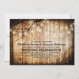 String Lights Tree Vintag Barn Wood Wedding Einladung