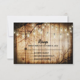 String Lights Tree Vintag Barn Wood Wedding RSVP Karte