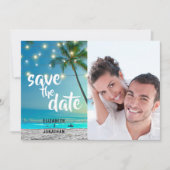 String Lights Tropical Beach Save the Date Foto Z (Vorderseite)