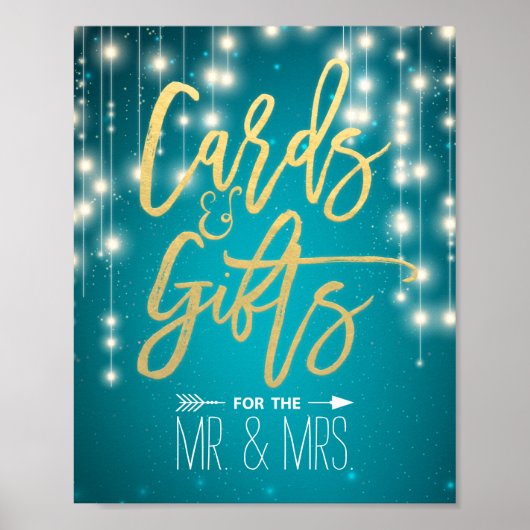 String Lights Türkis Cards & Gifts Wedding Sign Poster (Vorne)
