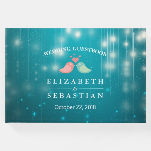 String Lights Turquoise Glitzer Wedbook Gästebuch (Vorderseite)