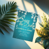 String Lights Turquoise Gold Script Save the Date