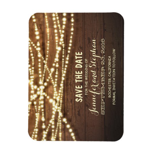 String Lights und Barn Wood Save the Date Magnet (Vertikal)