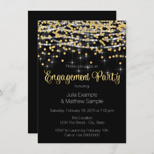 String Lights und Gold Confetti Engagement Party Einladung (Vorne/Hinten)