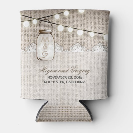 String Lights und Mason Jar Rustic Burlap Dosenkühler (Vorderseite)