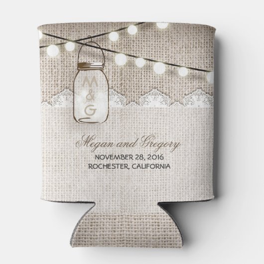 String Lights und Mason Jar Rustic Burlap Dosenkühler (Rückseite)