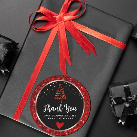 String Lights Vielen Dank, Schwarz und Rot Runder Aufkleber
