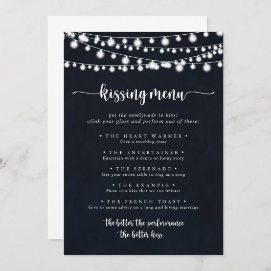String Lights Wedding Kissing Menu Game Card (Vorne/Hinten)