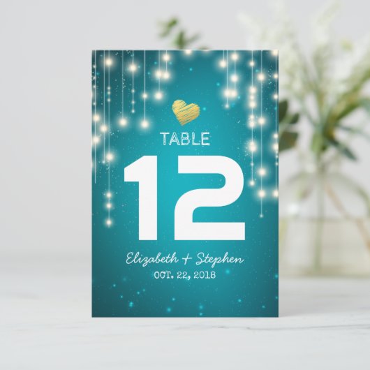 String Lights Wedding Place Tischnummer (Stehend Vorderseite)