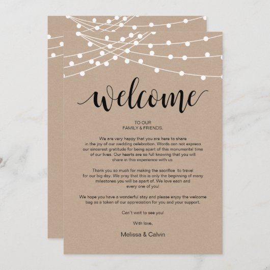 String Lights, Wedding Welcome and Itinerary Card Programm (Vorne/Hinten)