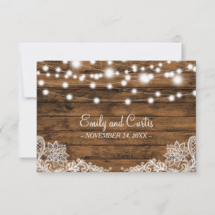 String Lights Wood and Lace Gastgeschenk Hochzeit Dankeskarte