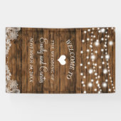 String Lights Wood and Lace Wedding Banner (Horizontal)