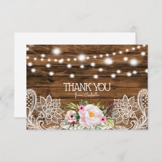 String Lights Wood floral and Lace Danke Karte (Vorne/Hinten)